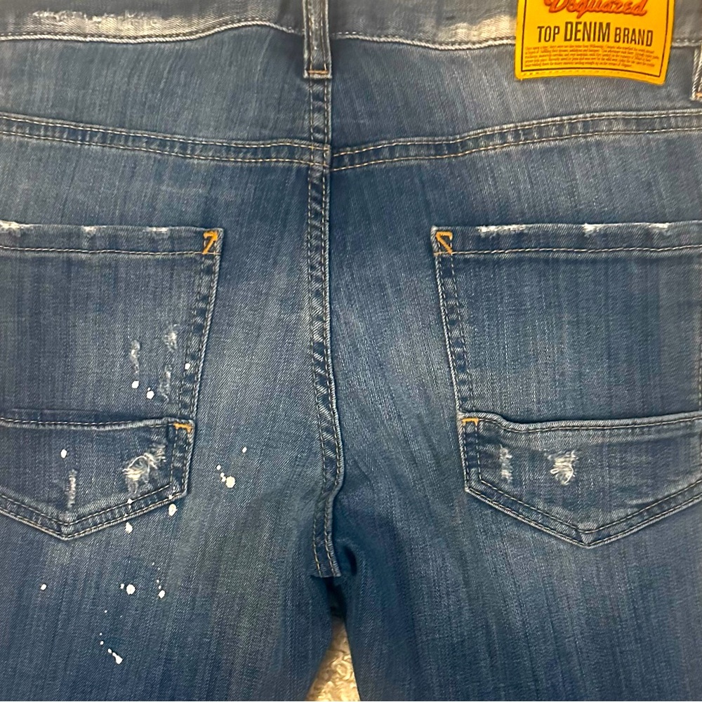 DSQUARED2 Men’s Skinny Jeans in Blue with White Paint Splatter